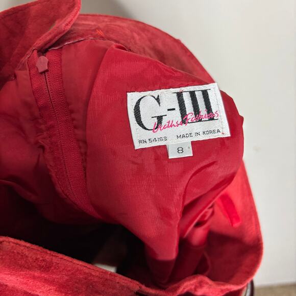 G III Leather Fashions Red Suede Leather Vintage Mini Skirt Sz 8 - Picture 4 of 10